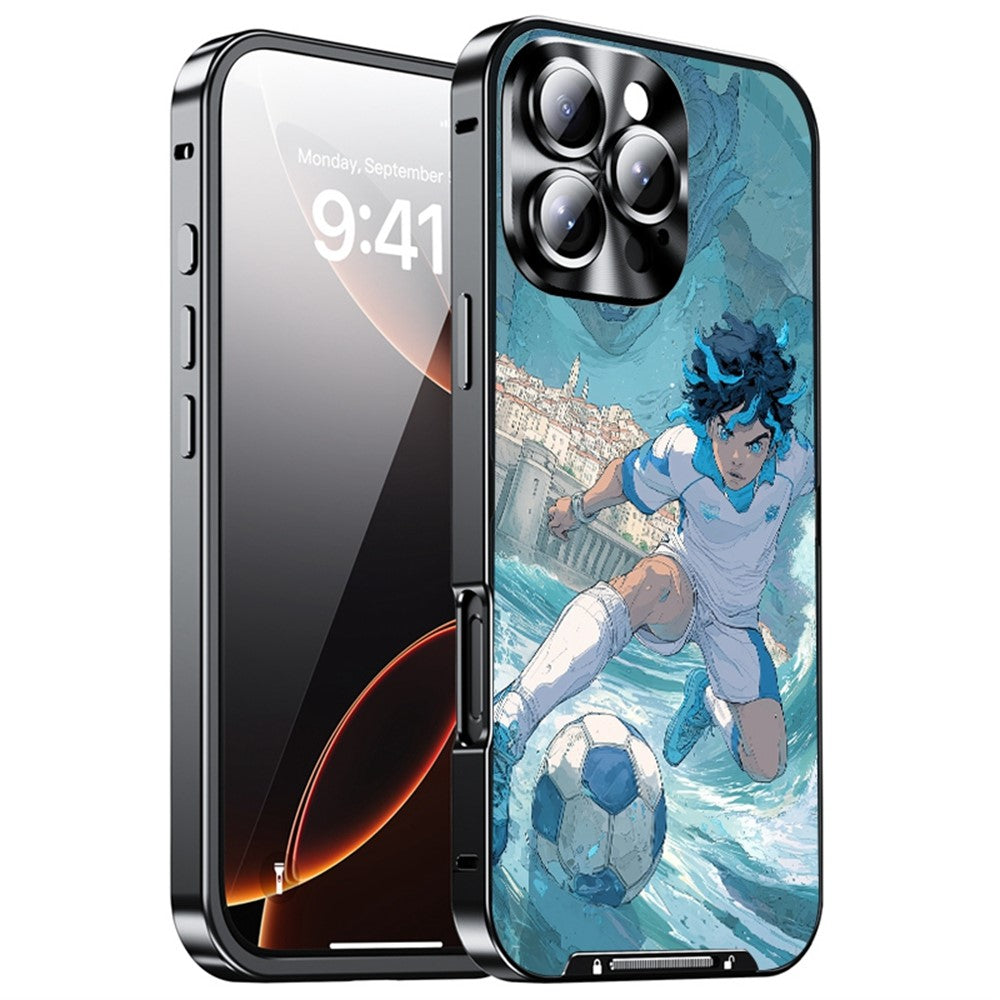 For iPhone 16 Pro Max Magnetic Case Football Pattern Print PC+TPU Phone Cover with Lens Film
