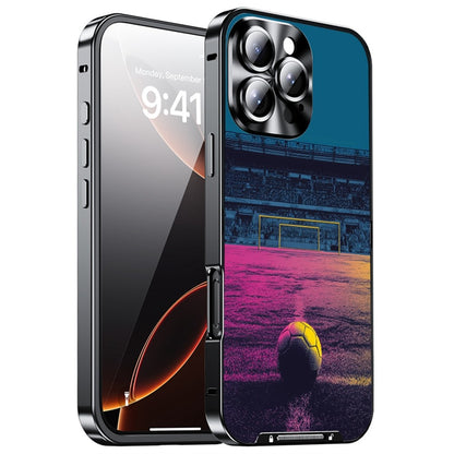For iPhone 16 Pro Max Magnetic Case Football Pattern Print PC+TPU Phone Cover with Lens Film