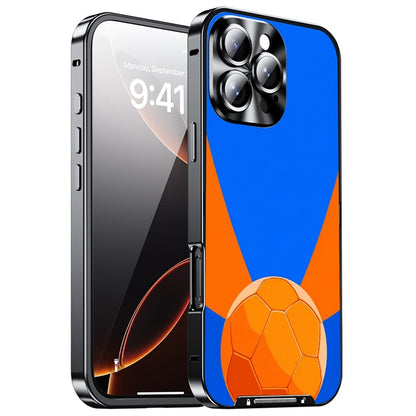 For iPhone 16 Pro Magnetic Case Football Pattern Print PC+TPU Phone Cover with Lens Film