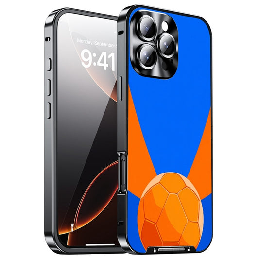 For iPhone 16 Pro Magnetic Case Football Pattern Print PC+TPU Phone Cover with Lens Film