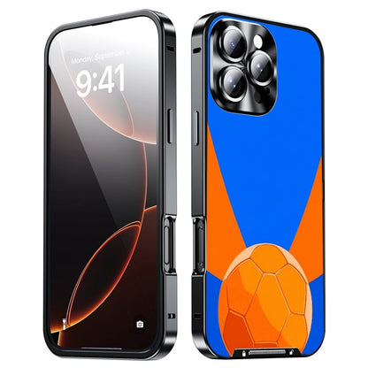 For iPhone 16 Pro Magnetic Case Football Pattern Print PC+TPU Phone Cover with Lens Film