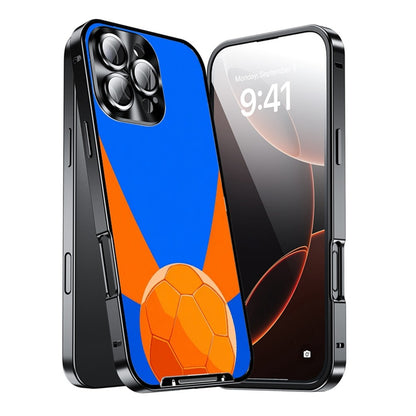For iPhone 16 Pro Magnetic Case Football Pattern Print PC+TPU Phone Cover with Lens Film