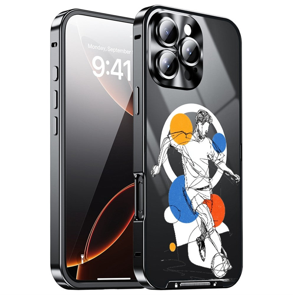 For iPhone 16 Pro Magnetic Case Football Pattern Print PC+TPU Phone Cover with Lens Film