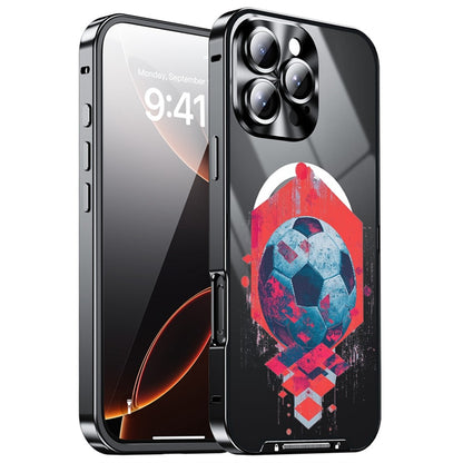 For iPhone 16 Pro Magnetic Case Football Pattern Print PC+TPU Phone Cover with Lens Film