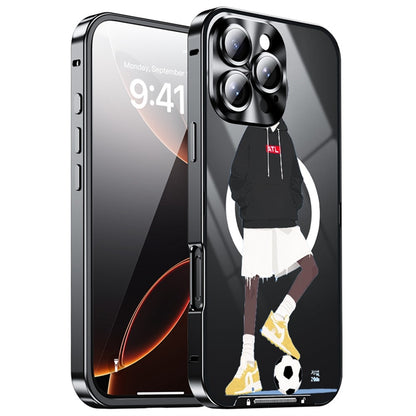 For iPhone 16 Pro Magnetic Case Football Pattern Print PC+TPU Phone Cover with Lens Film
