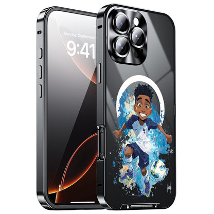 For iPhone 16 Pro Magnetic Case Football Pattern Print PC+TPU Phone Cover with Lens Film