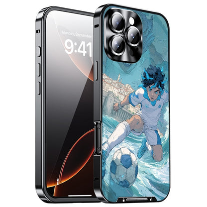 For iPhone 16 Pro Magnetic Case Football Pattern Print PC+TPU Phone Cover with Lens Film