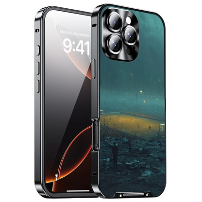 For iPhone 16 Pro Magnetic Case Football Pattern Print PC+TPU Phone Cover with Lens Film