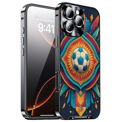 For iPhone 16 Pro Magnetic Case Football Pattern Print PC+TPU Phone Cover with Lens Film