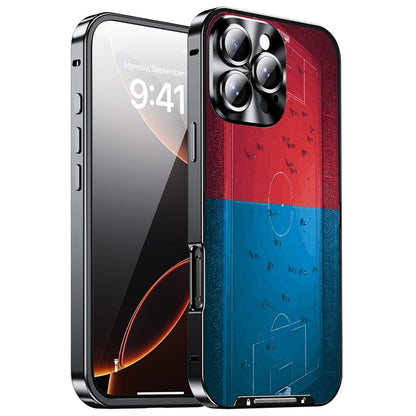 For iPhone 16 Pro Magnetic Case Football Pattern Print PC+TPU Phone Cover with Lens Film