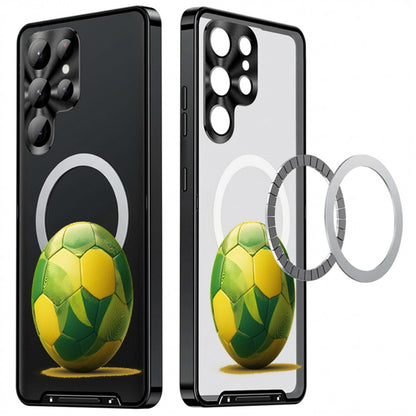 For Samsung Galaxy S25 Ultra Magnetic Case Football Print Pattern PC+TPU Phone Cover with Lens Film