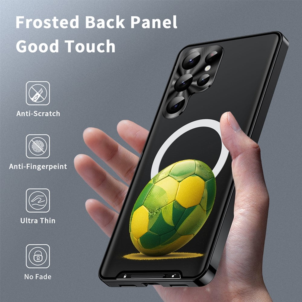 For Samsung Galaxy S25 Ultra Magnetic Case Football Print Pattern PC+TPU Phone Cover with Lens Film