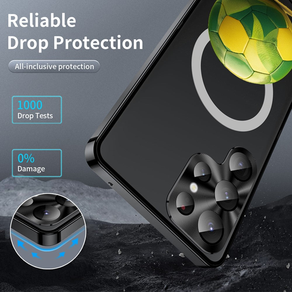For Samsung Galaxy S25 Ultra Magnetic Case Football Print Pattern PC+TPU Phone Cover with Lens Film