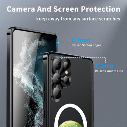 For Samsung Galaxy S25 Ultra Magnetic Case Football Print Pattern PC+TPU Phone Cover with Lens Film