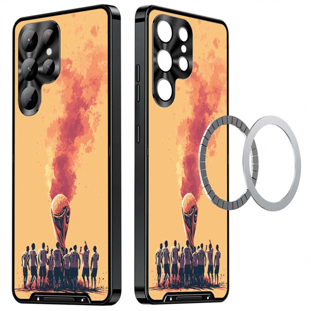 For Samsung Galaxy S25 Ultra Magnetic Case Football Print Pattern PC+TPU Phone Cover with Lens Film