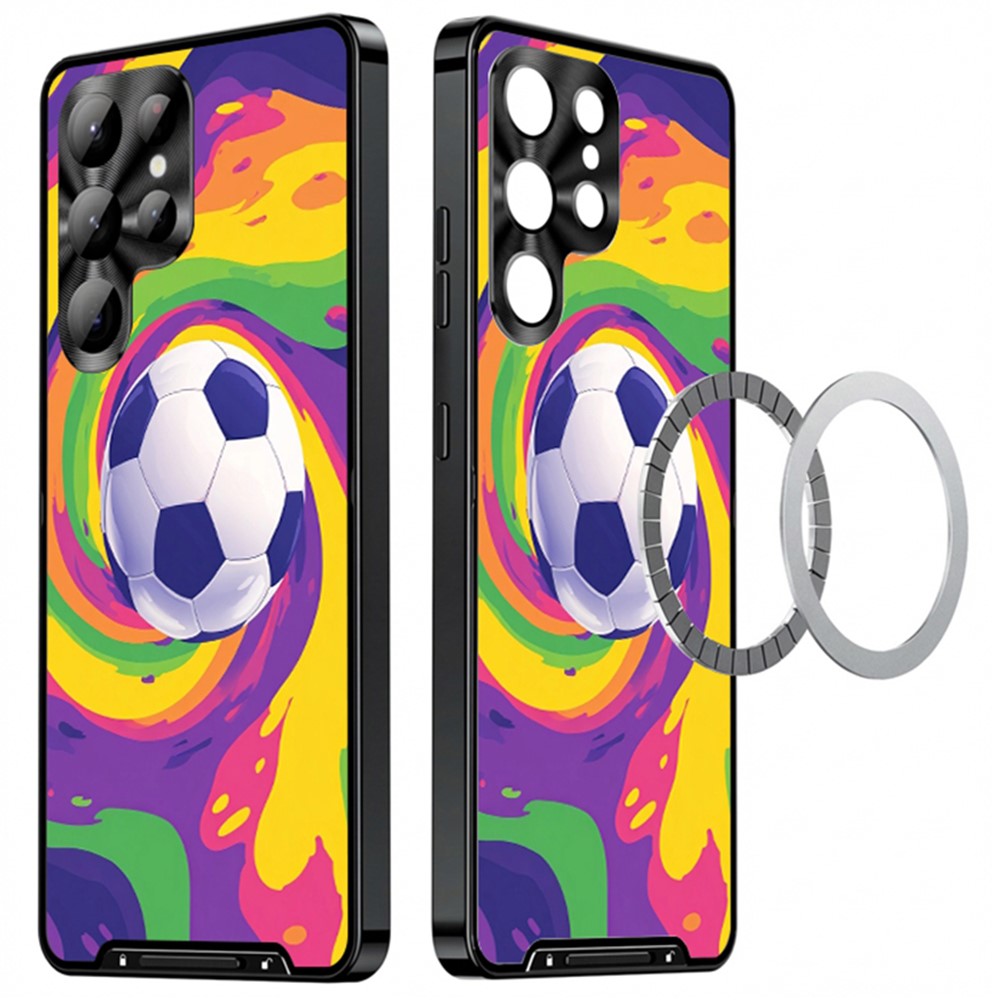 For Samsung Galaxy S25 Ultra Magnetic Case Football Print Pattern PC+TPU Phone Cover with Lens Film