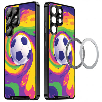For Samsung Galaxy S25 Ultra Magnetic Case Football Print Pattern PC+TPU Phone Cover with Lens Film