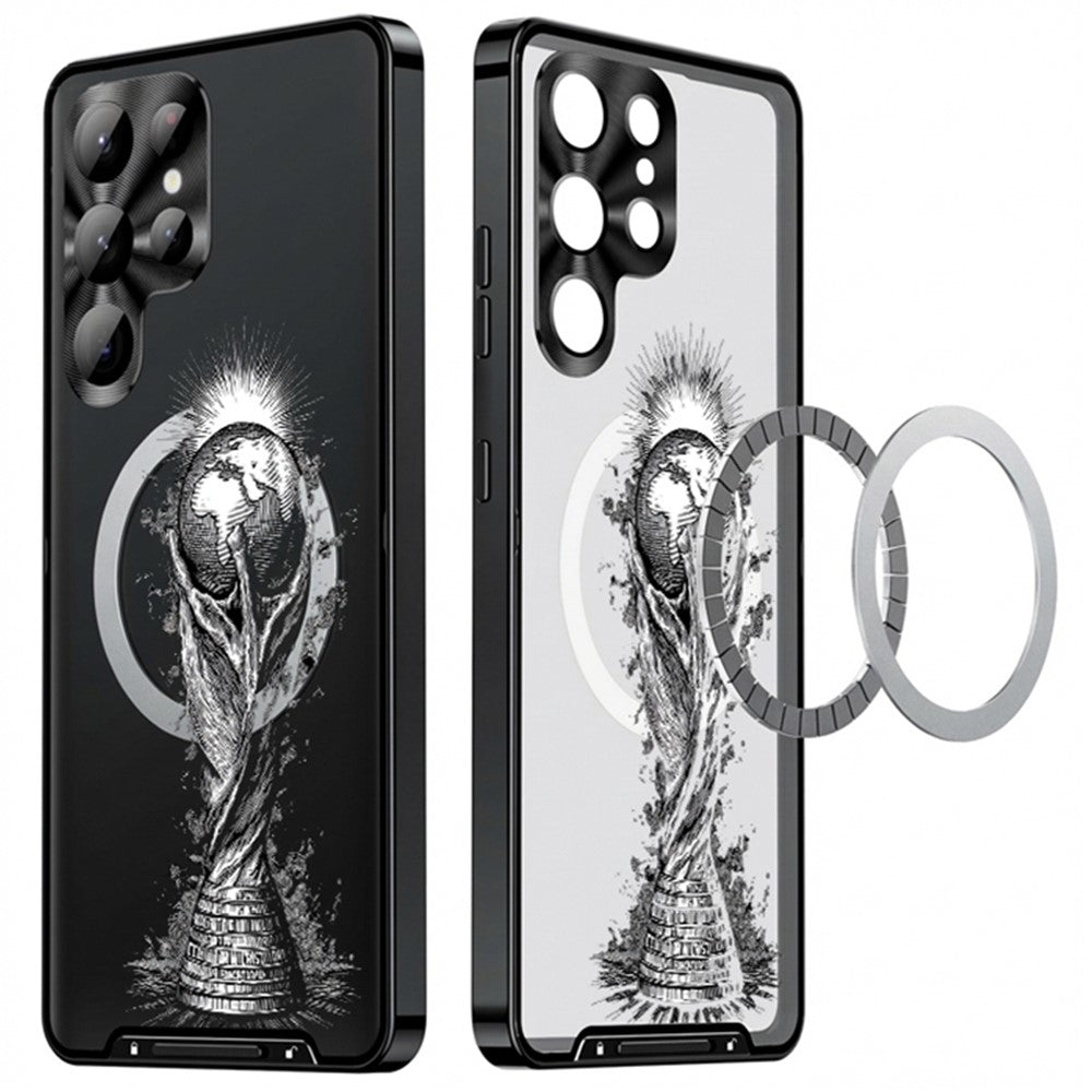 For Samsung Galaxy S25 Ultra Magnetic Case Football Print Pattern PC+TPU Phone Cover with Lens Film