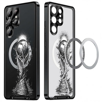 For Samsung Galaxy S25 Ultra Magnetic Case Football Print Pattern PC+TPU Phone Cover with Lens Film