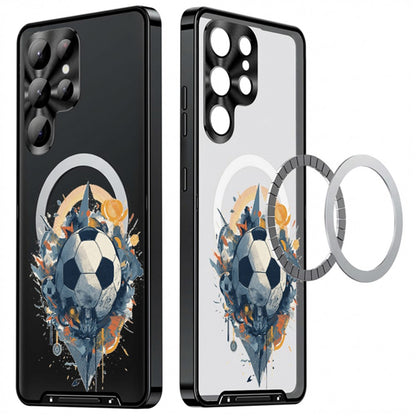 For Samsung Galaxy S25 Ultra Magnetic Case Football Print Pattern PC+TPU Phone Cover with Lens Film