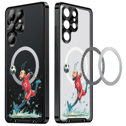 For Samsung Galaxy S25 Ultra Magnetic Case Football Print Pattern PC+TPU Phone Cover with Lens Film