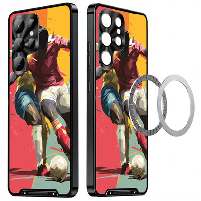 For Samsung Galaxy S25 Ultra Magnetic Case Football Print Pattern PC+TPU Phone Cover with Lens Film