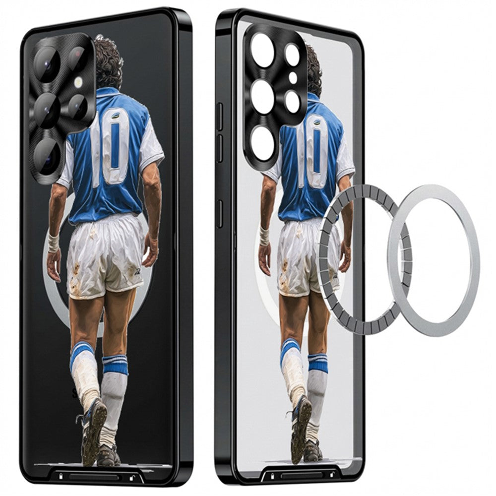 For Samsung Galaxy S25 Ultra Magnetic Case Football Print Pattern PC+TPU Phone Cover with Lens Film