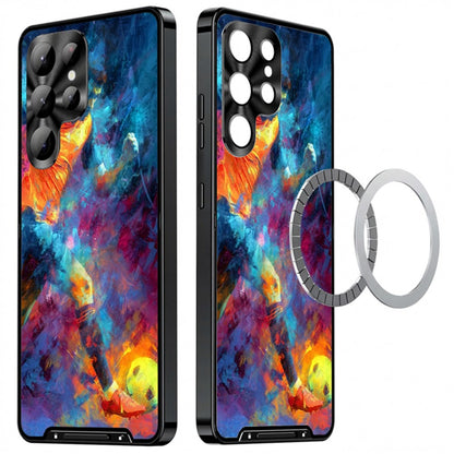 For Samsung Galaxy S25 Ultra Magnetic Case Football Print Pattern PC+TPU Phone Cover with Lens Film