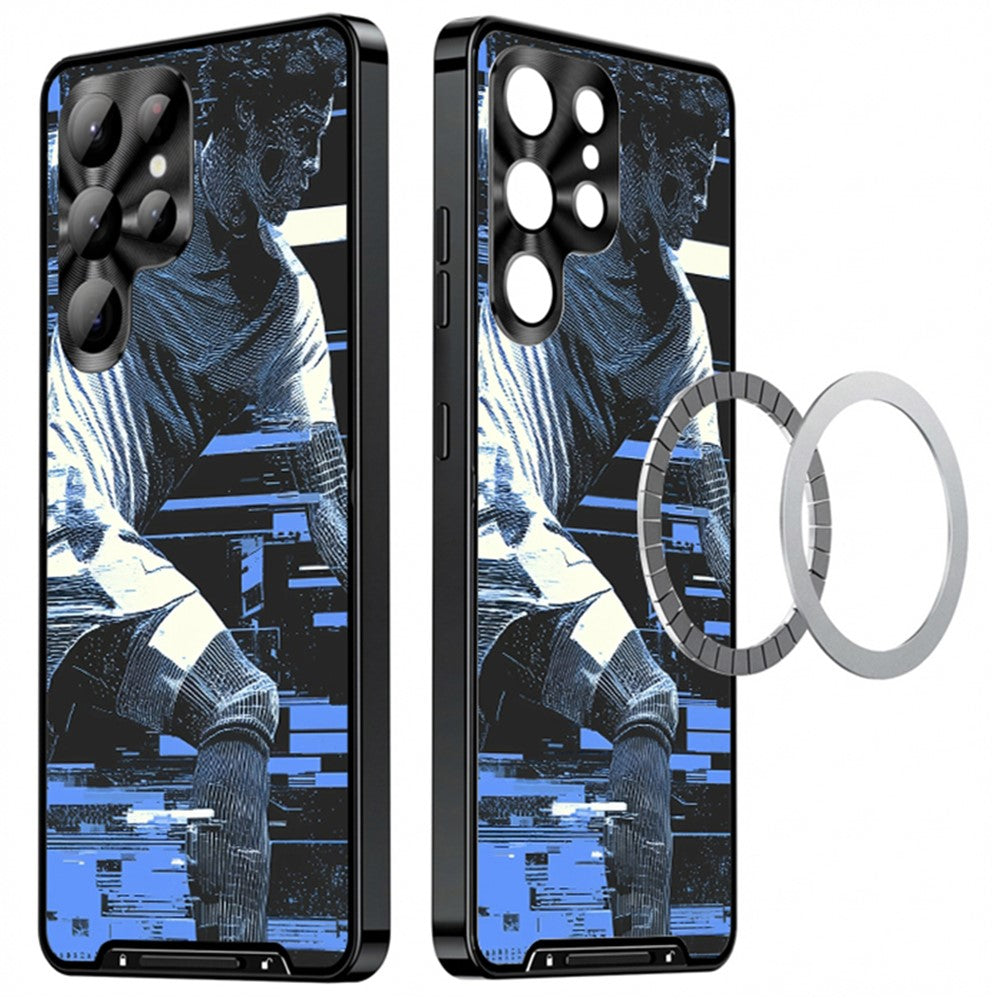 For Samsung Galaxy S25 Ultra Magnetic Case Football Print Pattern PC+TPU Phone Cover with Lens Film