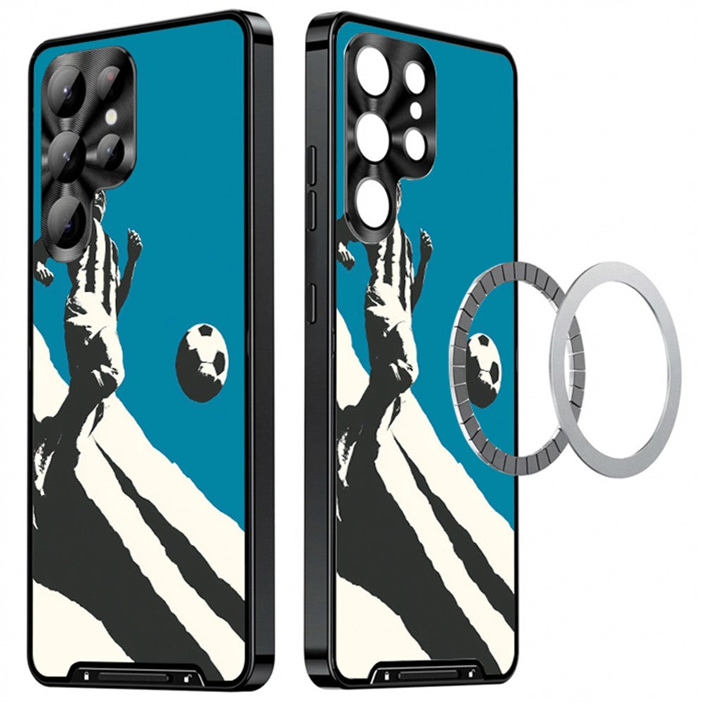 For Samsung Galaxy S25 Ultra Magnetic Case Football Print Pattern PC+TPU Phone Cover with Lens Film