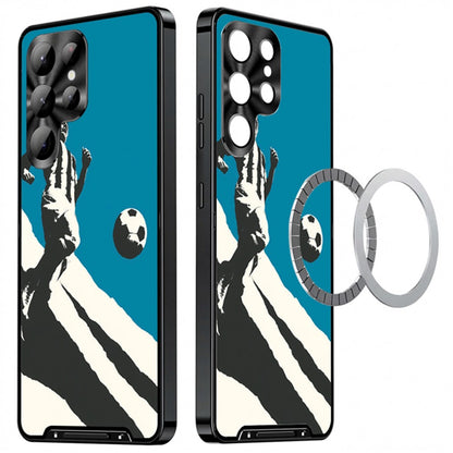 For Samsung Galaxy S25 Ultra Magnetic Case Football Print Pattern PC+TPU Phone Cover with Lens Film