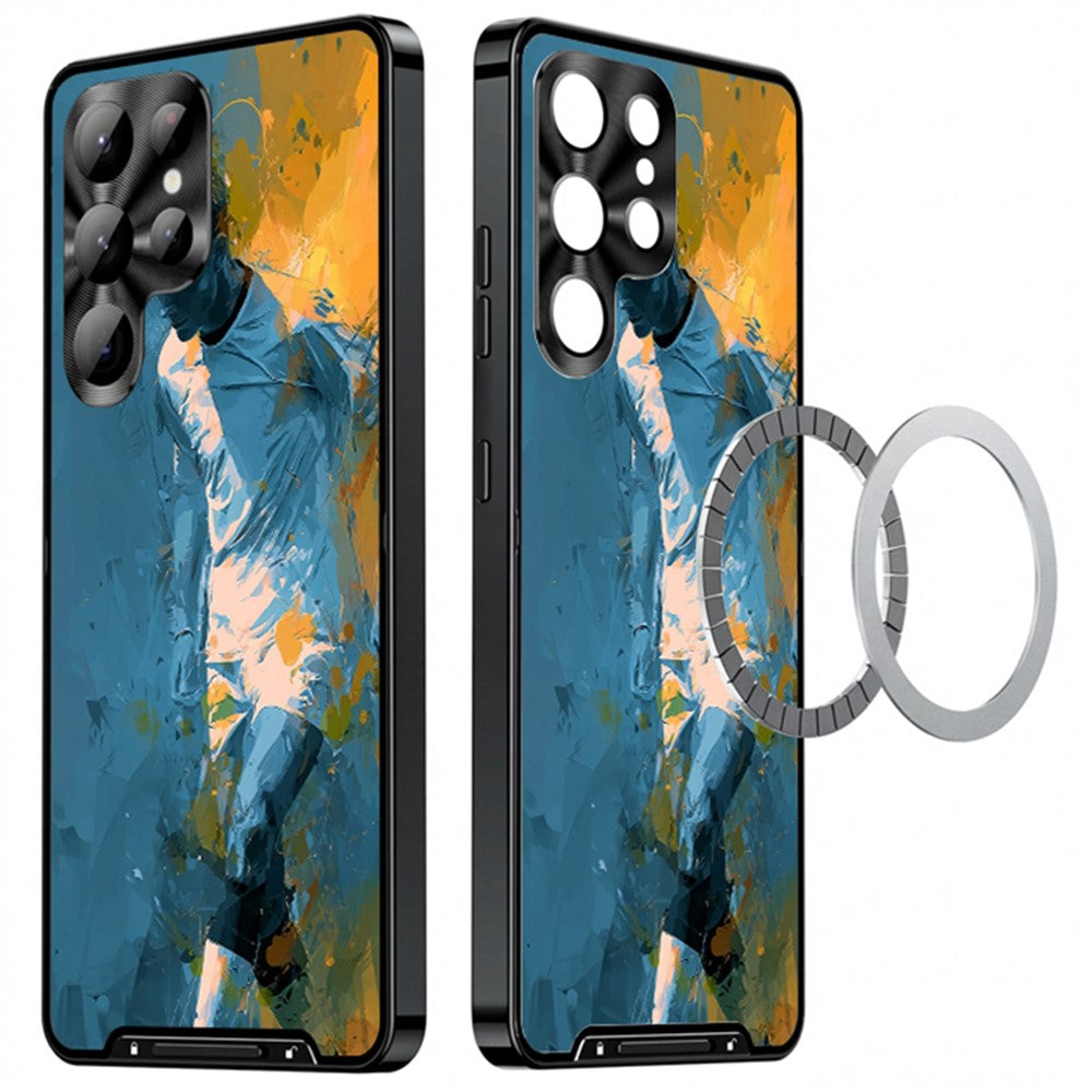 For Samsung Galaxy S25 Ultra Magnetic Case Football Print Pattern PC+TPU Phone Cover with Lens Film