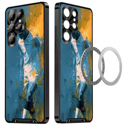 For Samsung Galaxy S25 Ultra Magnetic Case Football Print Pattern PC+TPU Phone Cover with Lens Film