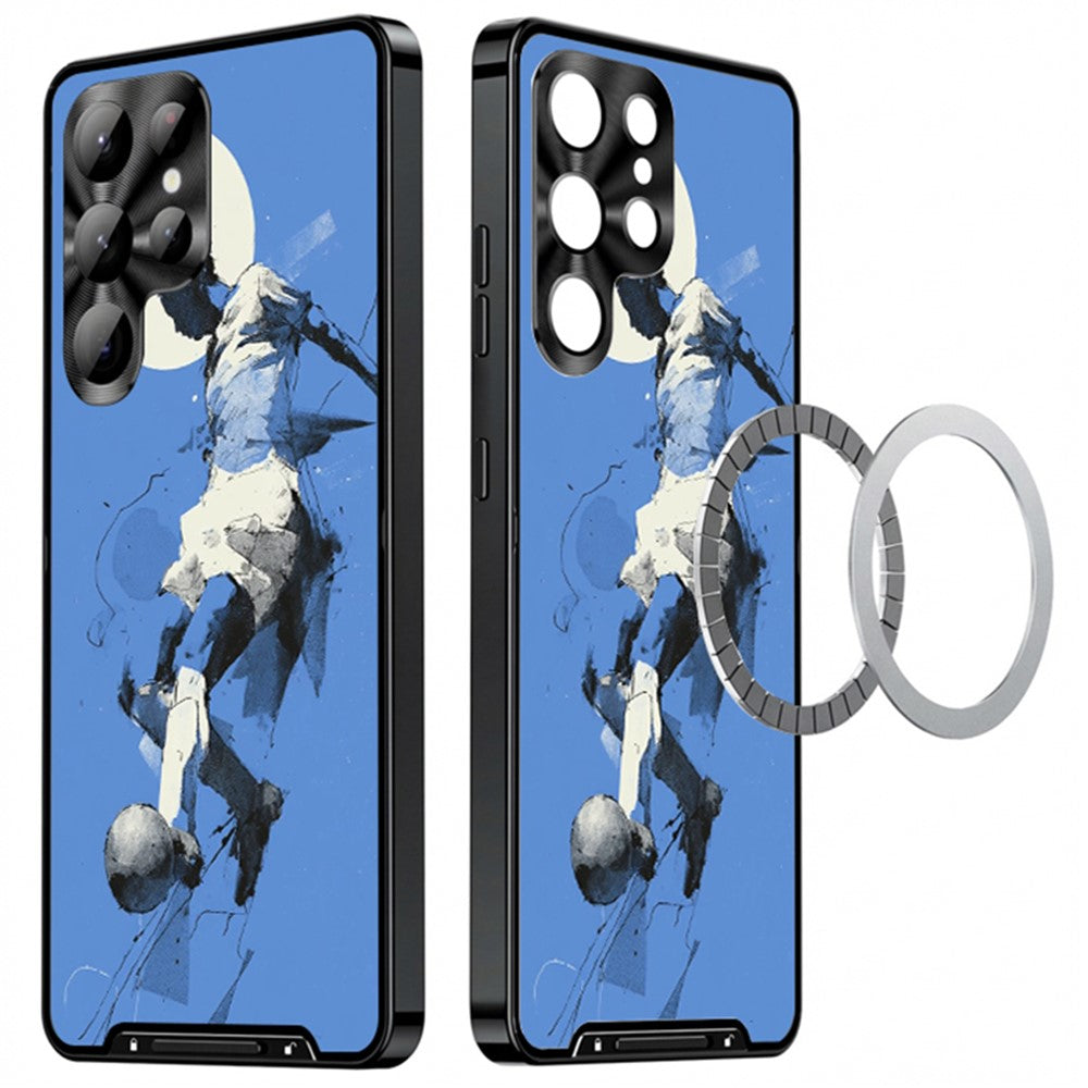 For Samsung Galaxy S25 Ultra Magnetic Case Football Print Pattern PC+TPU Phone Cover with Lens Film