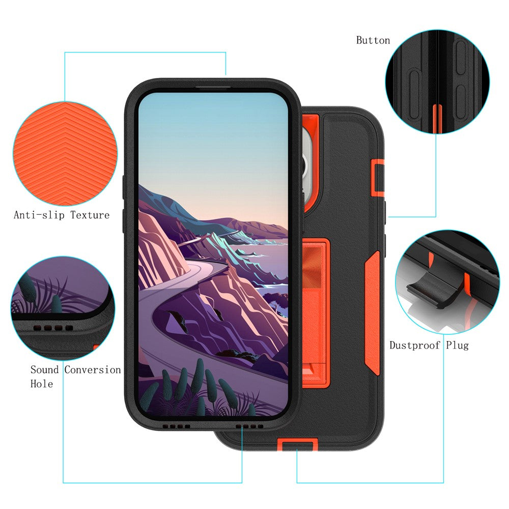 For iPhone 14 Pro Max Shockproof Kickstand Case TPU + PC Dual Layer Anti-Slip Defender Protective Phone Cover