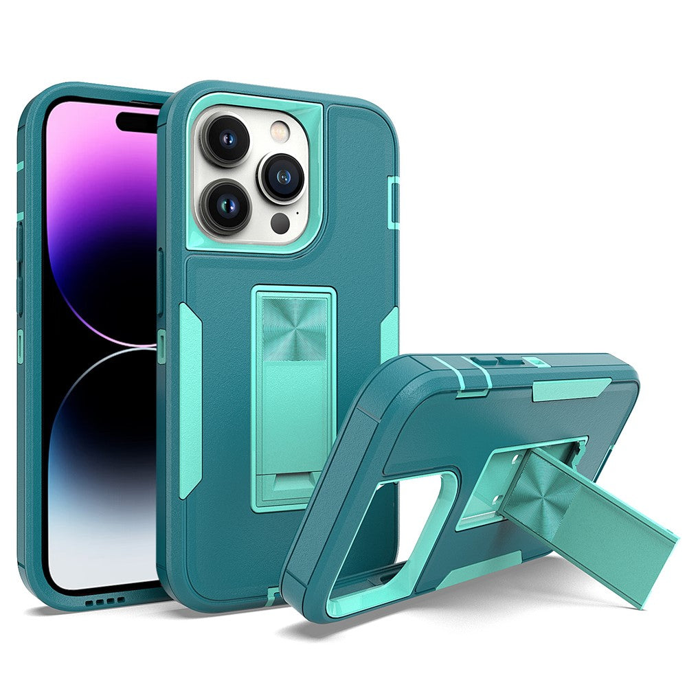 For iPhone 14 Pro Max Shockproof Kickstand Case TPU + PC Dual Layer Anti-Slip Defender Protective Phone Cover