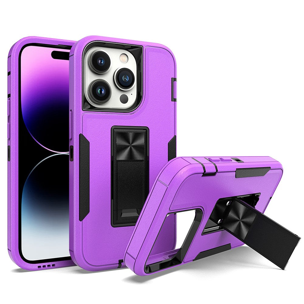 For iPhone 14 Pro Max Shockproof Kickstand Case TPU + PC Dual Layer Anti-Slip Defender Protective Phone Cover