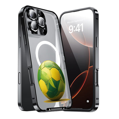 For iPhone 16 Pro Max Magnetic Case Football Print Pattern PC+TPU Phone Cover with Lens Film