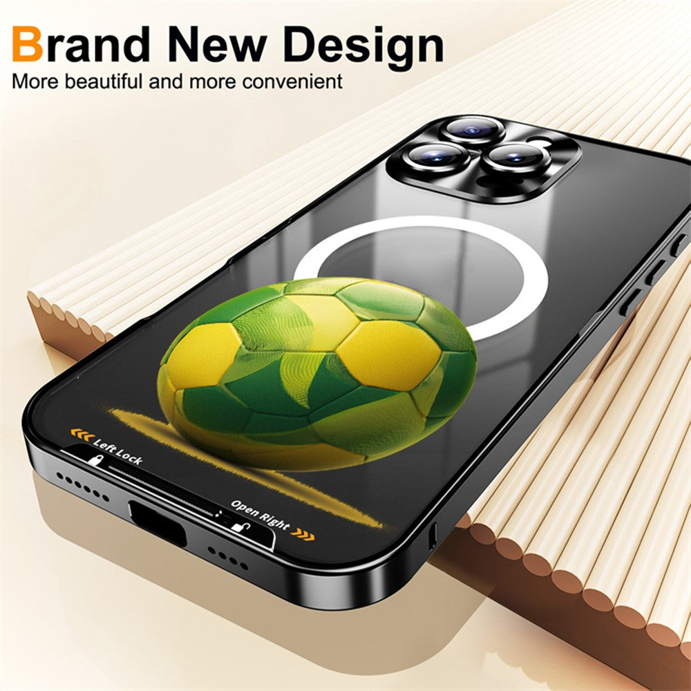 For iPhone 16 Pro Max Magnetic Case Football Print Pattern PC+TPU Phone Cover with Lens Film