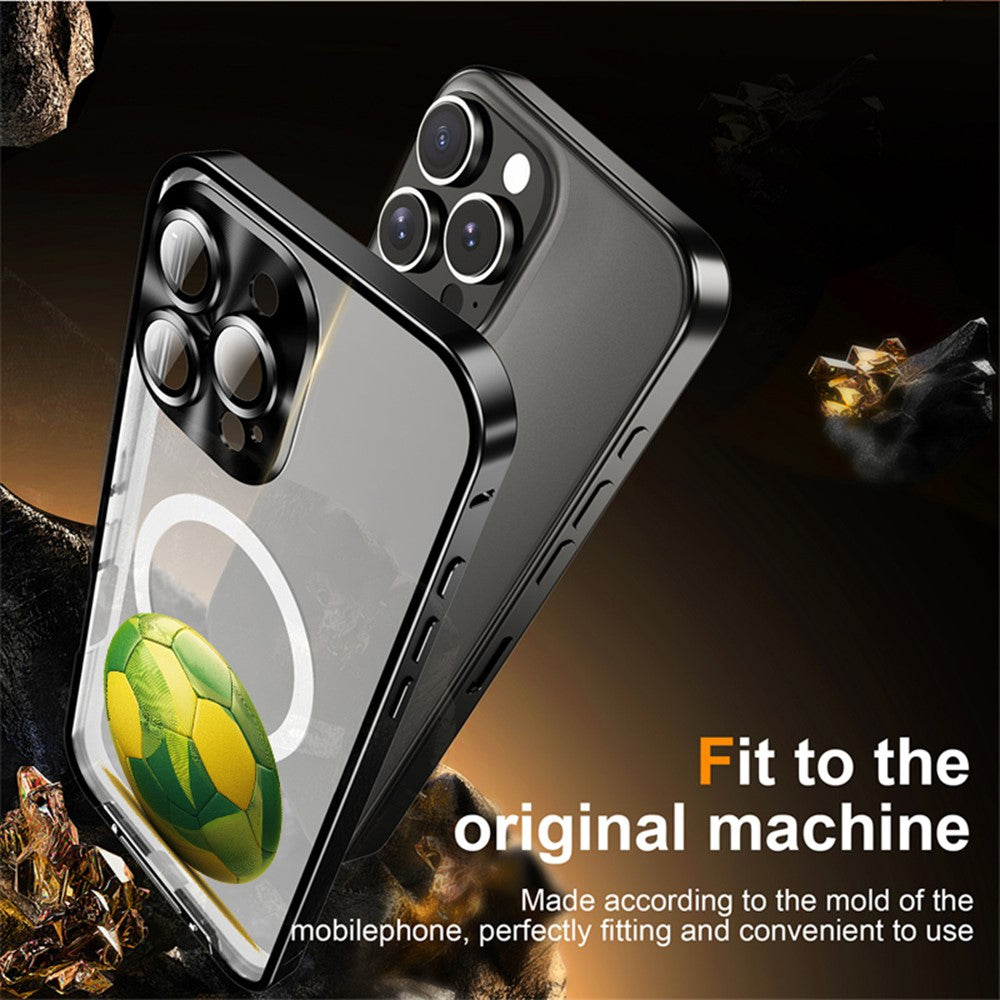For iPhone 16 Pro Max Magnetic Case Football Print Pattern PC+TPU Phone Cover with Lens Film