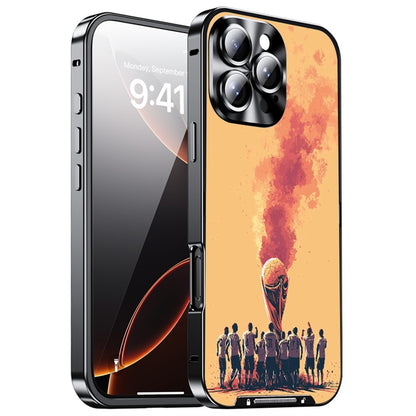 For iPhone 16 Pro Max Magnetic Case Football Print Pattern PC+TPU Phone Cover with Lens Film