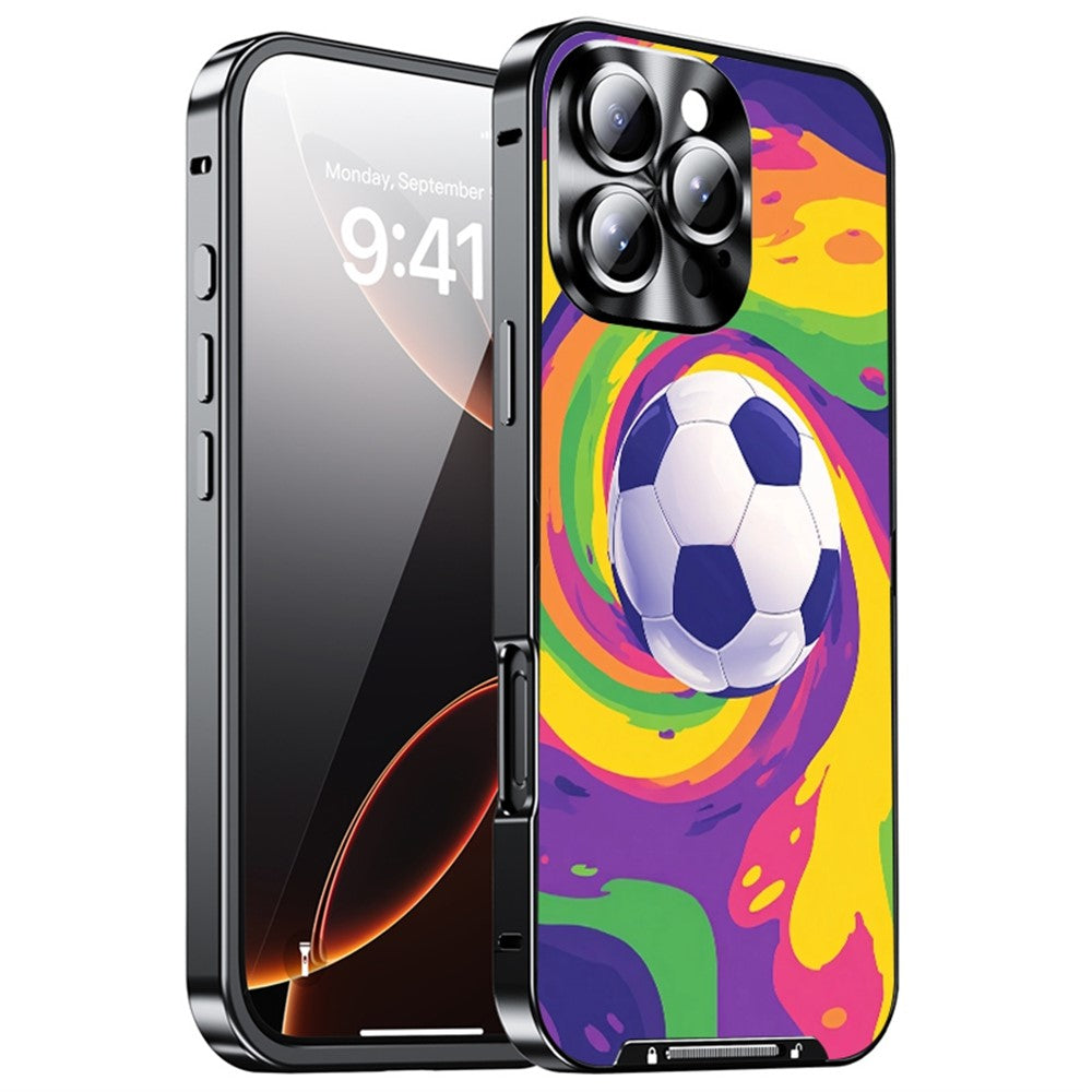 For iPhone 16 Pro Max Magnetic Case Football Print Pattern PC+TPU Phone Cover with Lens Film