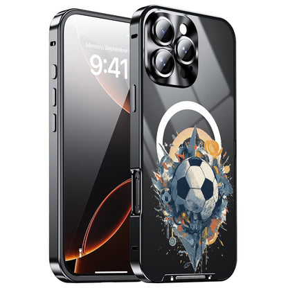 For iPhone 16 Pro Max Magnetic Case Football Print Pattern PC+TPU Phone Cover with Lens Film