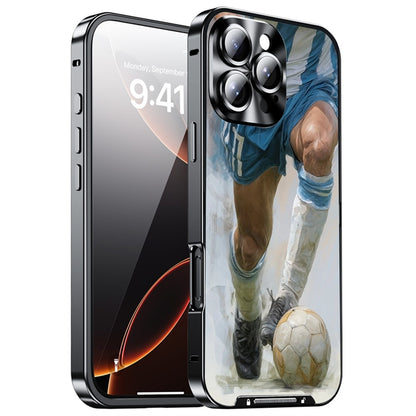 For iPhone 16 Pro Max Magnetic Case Football Print Pattern PC+TPU Phone Cover with Lens Film
