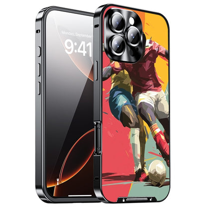 For iPhone 16 Pro Max Magnetic Case Football Print Pattern PC+TPU Phone Cover with Lens Film