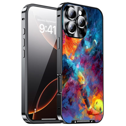 For iPhone 16 Pro Max Magnetic Case Football Print Pattern PC+TPU Phone Cover with Lens Film