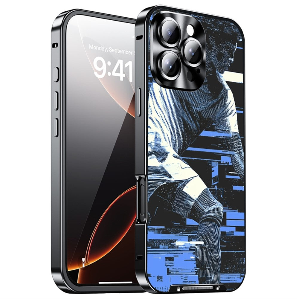 For iPhone 16 Pro Max Magnetic Case Football Print Pattern PC+TPU Phone Cover with Lens Film