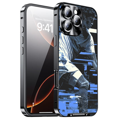 For iPhone 16 Pro Max Magnetic Case Football Print Pattern PC+TPU Phone Cover with Lens Film