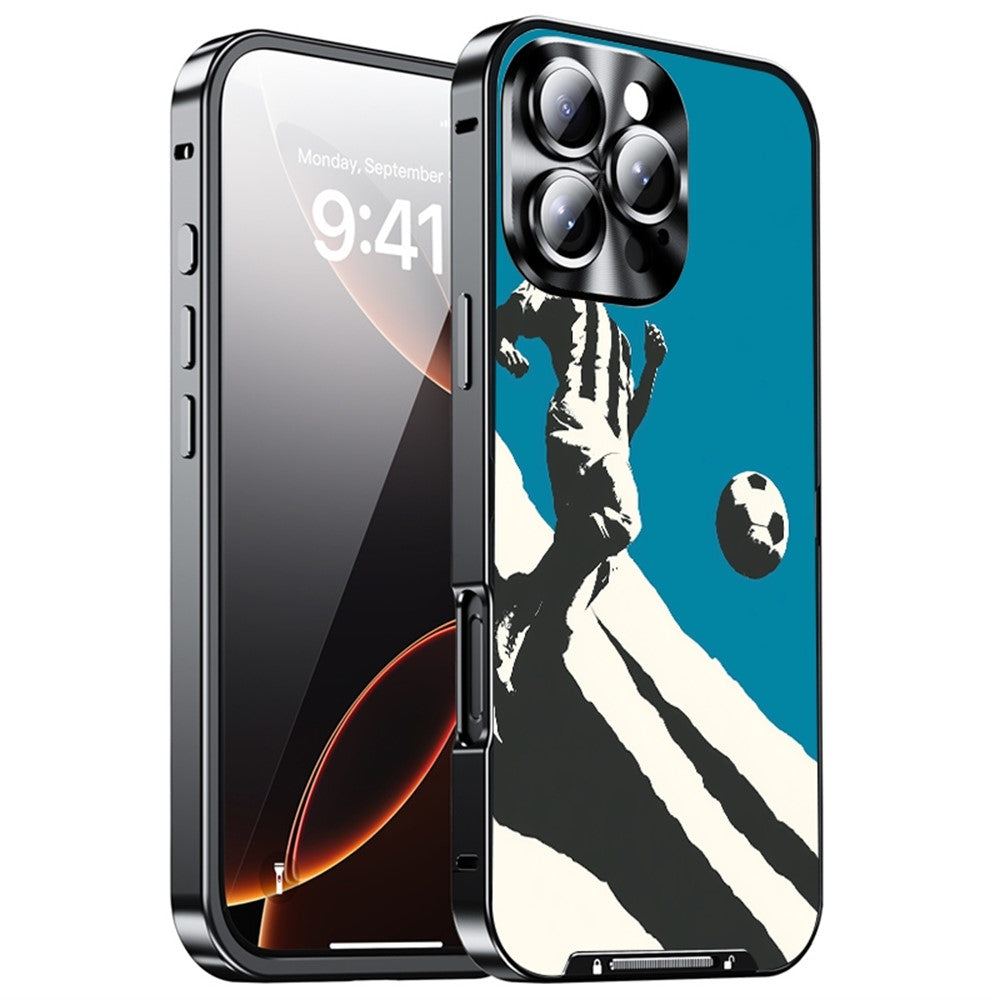 For iPhone 16 Pro Max Magnetic Case Football Print Pattern PC+TPU Phone Cover with Lens Film