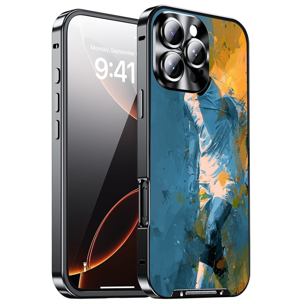 For iPhone 16 Pro Max Magnetic Case Football Print Pattern PC+TPU Phone Cover with Lens Film